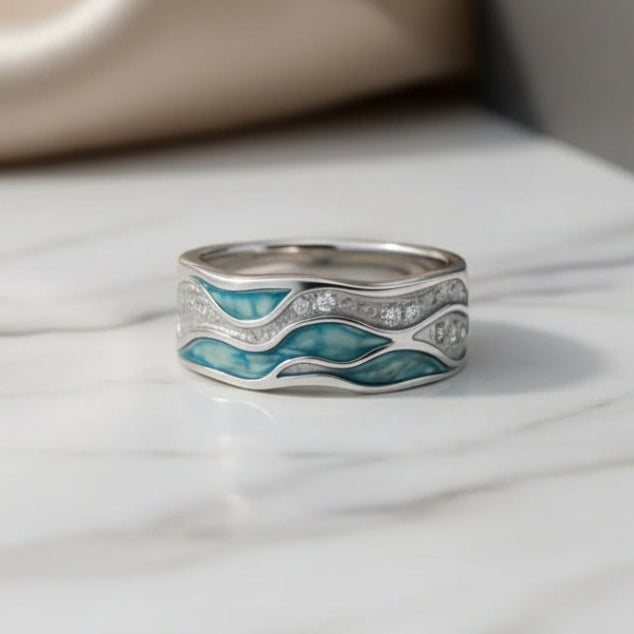 Bague turquoise vague océan