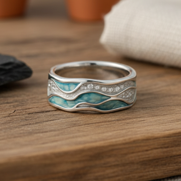 Bague turquoise vague océan