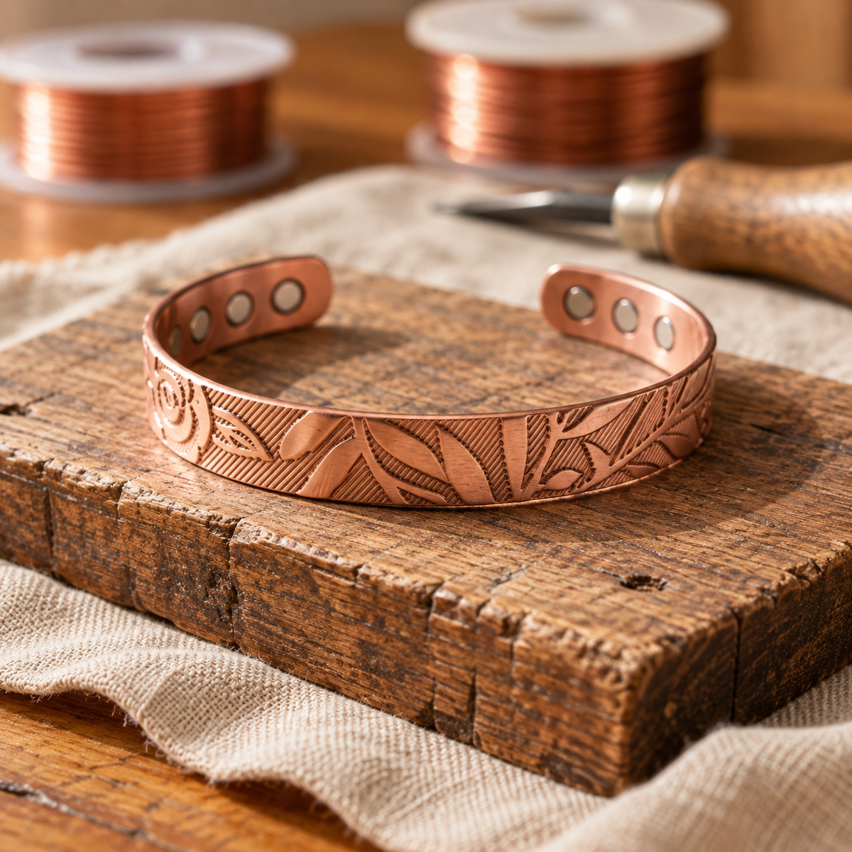 Bracelet en cuivre embossé