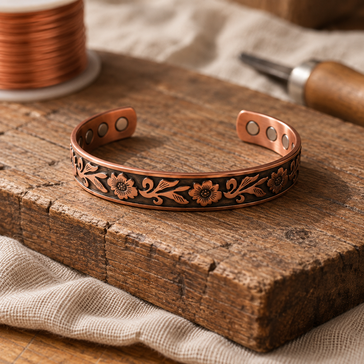 Bracelet Manchette en Cuivre Vigne