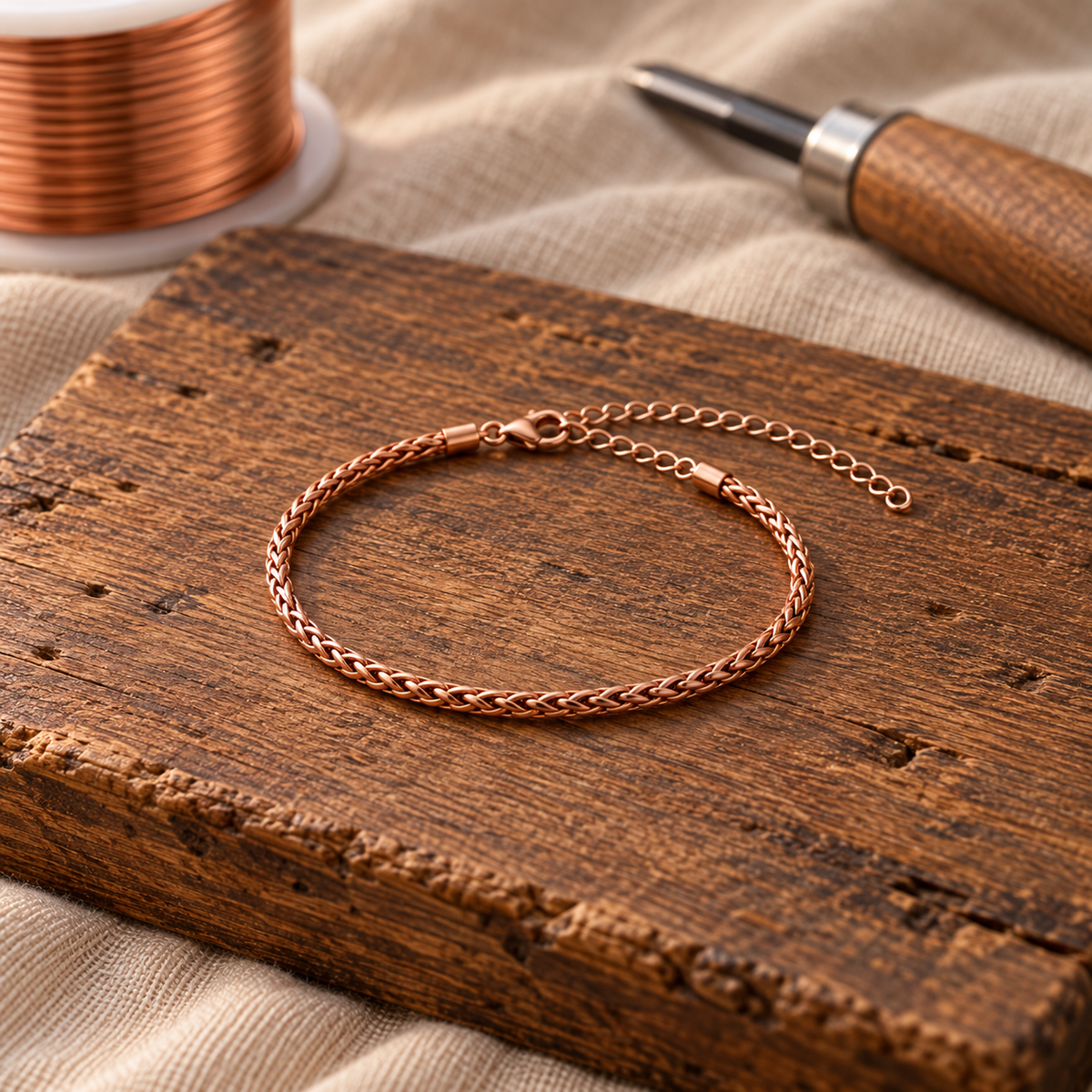 Bracelet de cheville en cuivre tressé