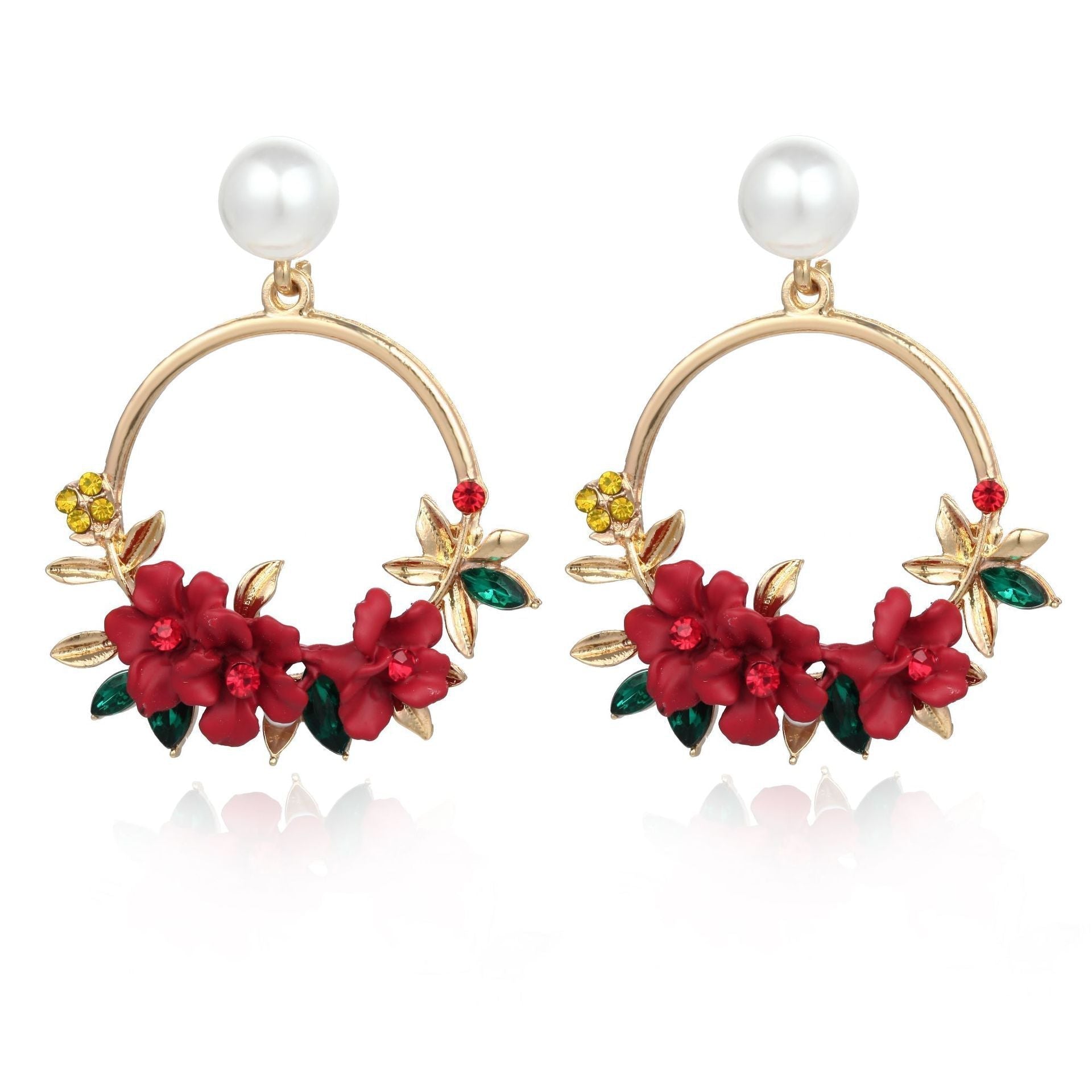 Boucles d’oreilles élégantes fleur en or avec perles