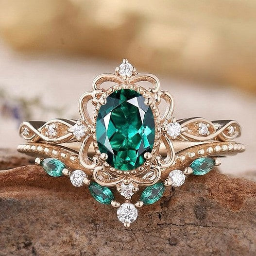 Ensemble de bagues couronne émeraude Aurelle