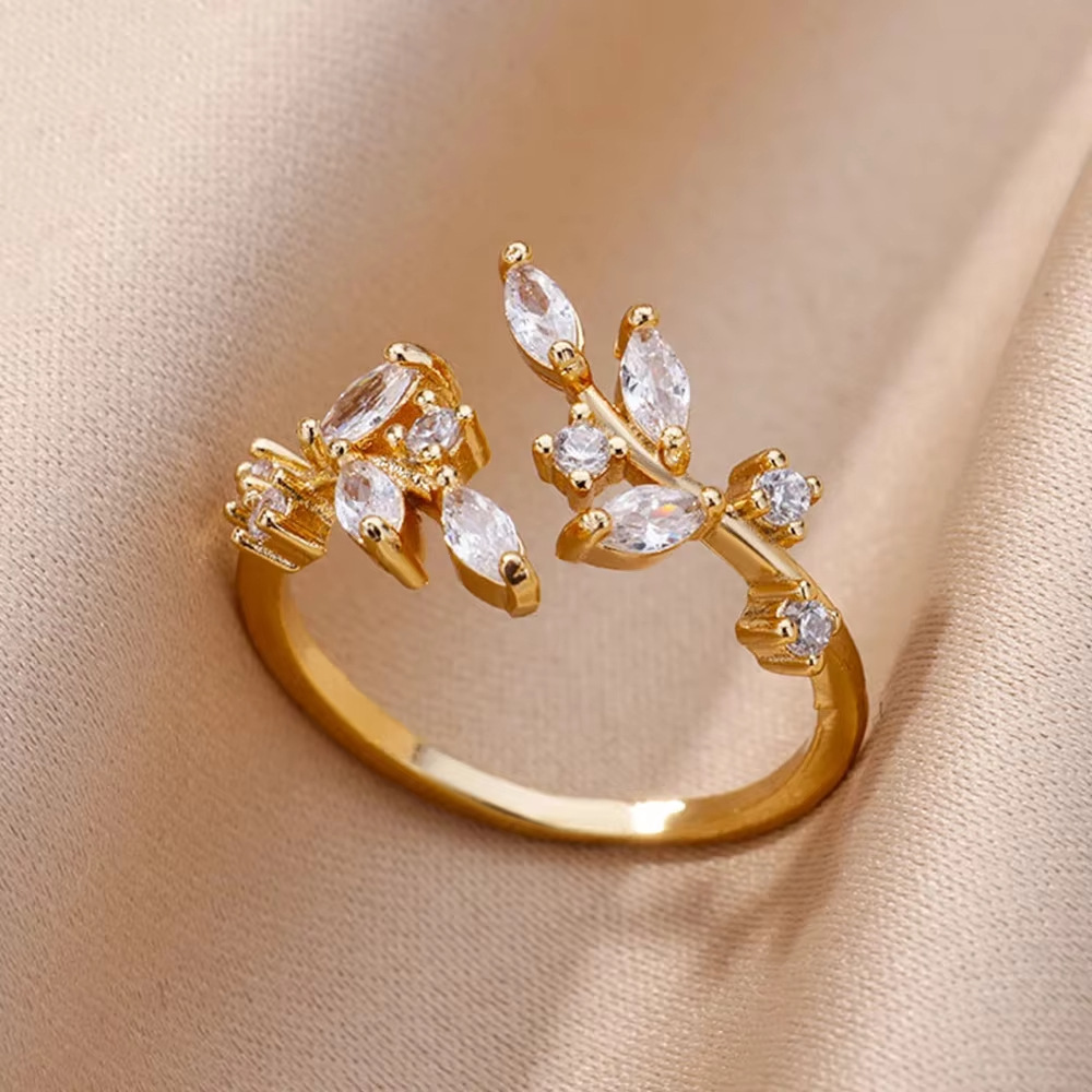 Bague feuille ouverte en or
