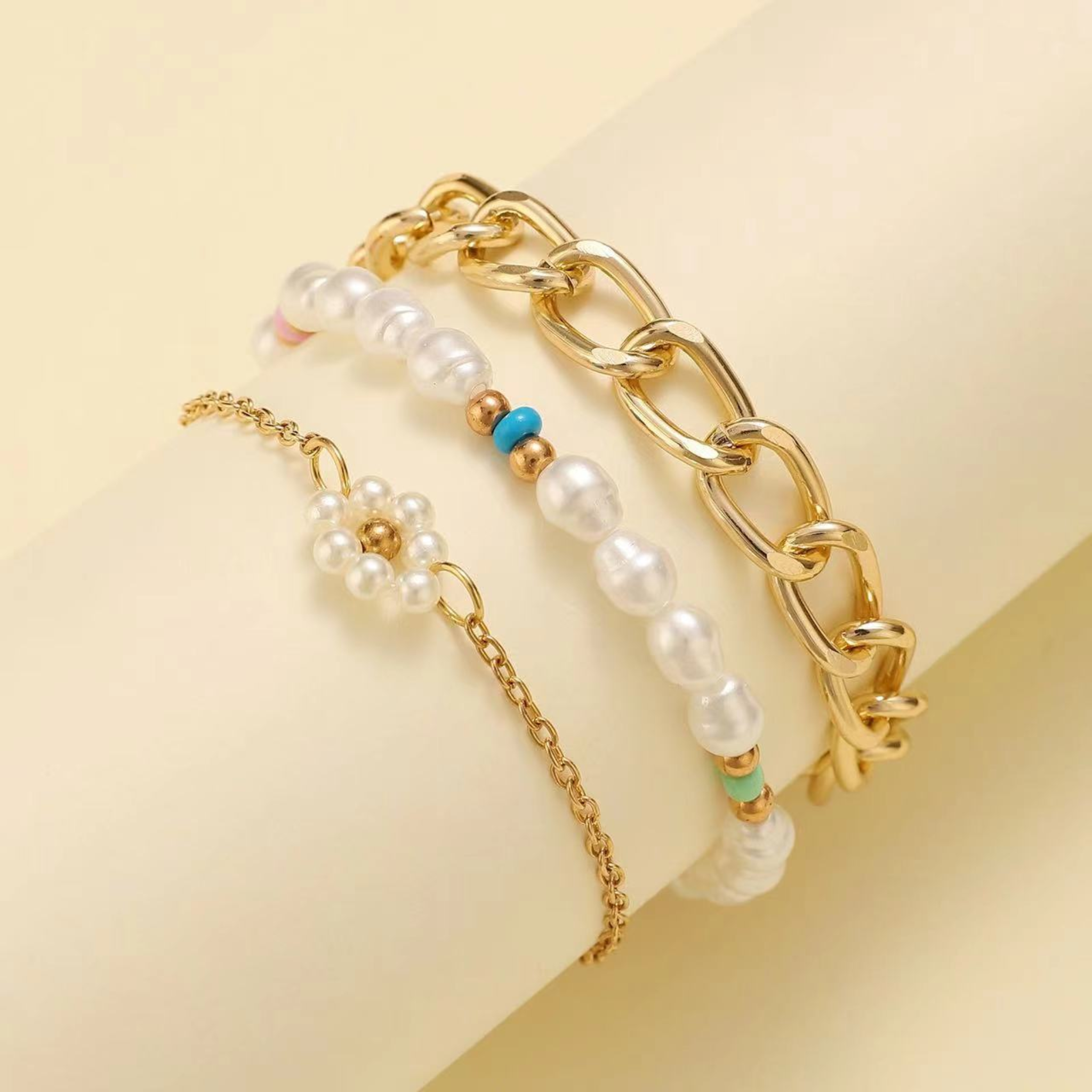 Set of Daisy Pearl Bracelets