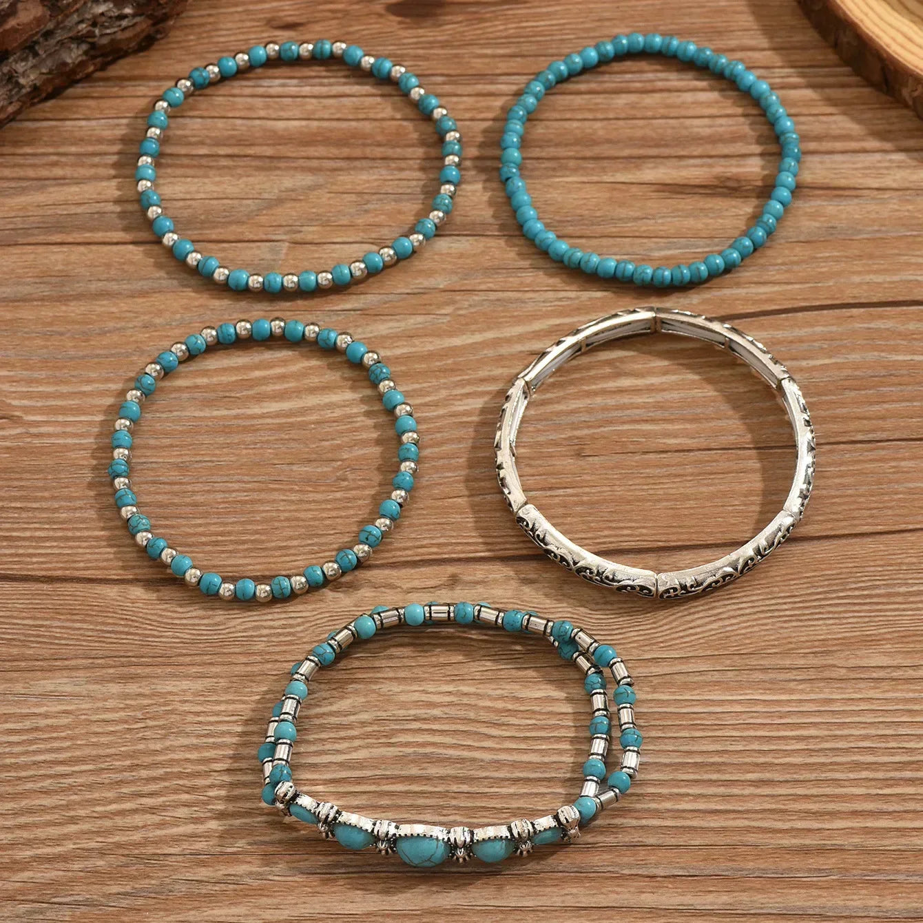 Ensemble de bracelets perlés turquoise premium