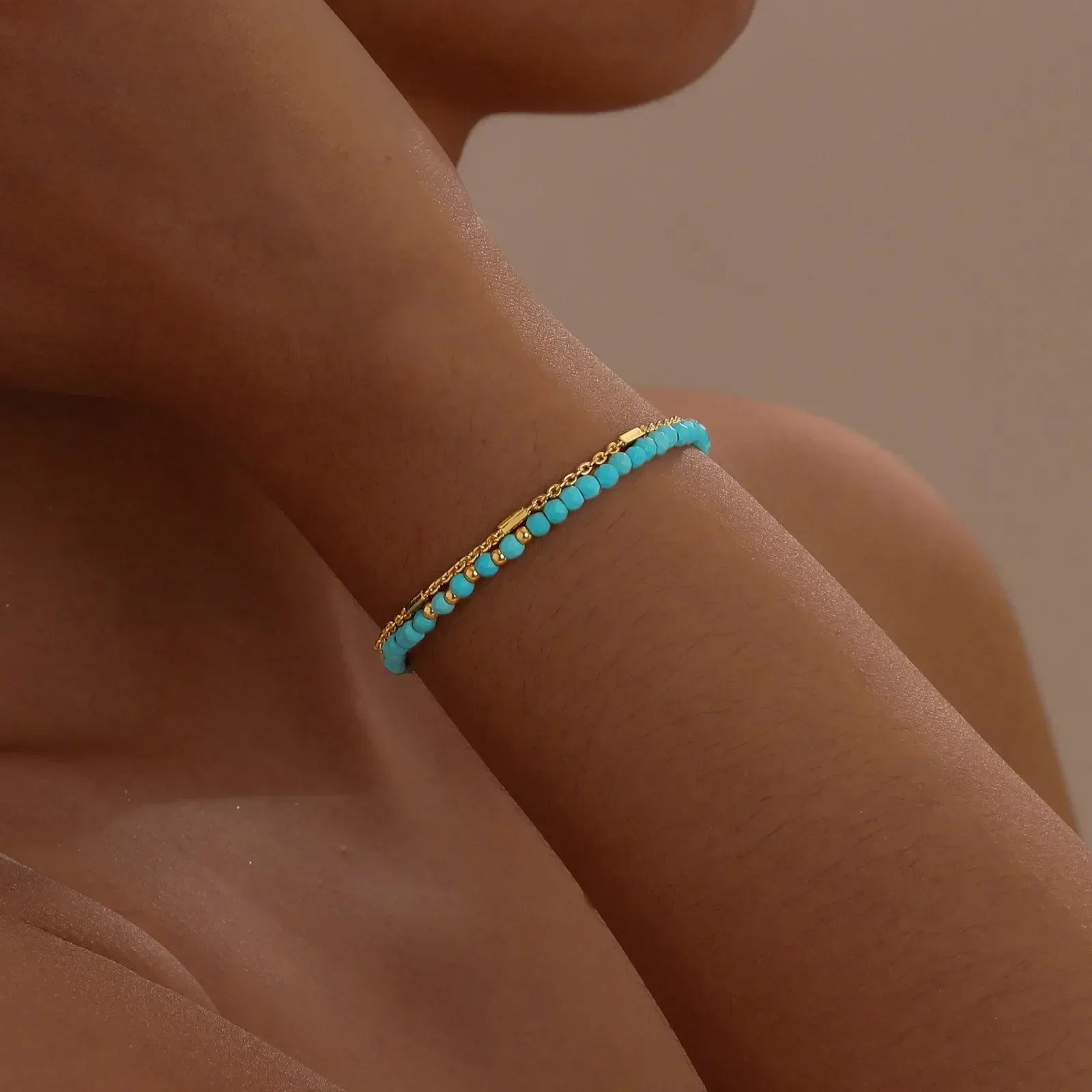 Bracelet chaîne turquoise doré radieux