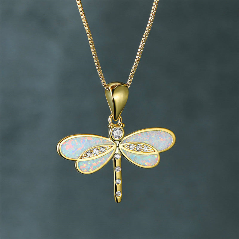 Collier libellule doré avec opale