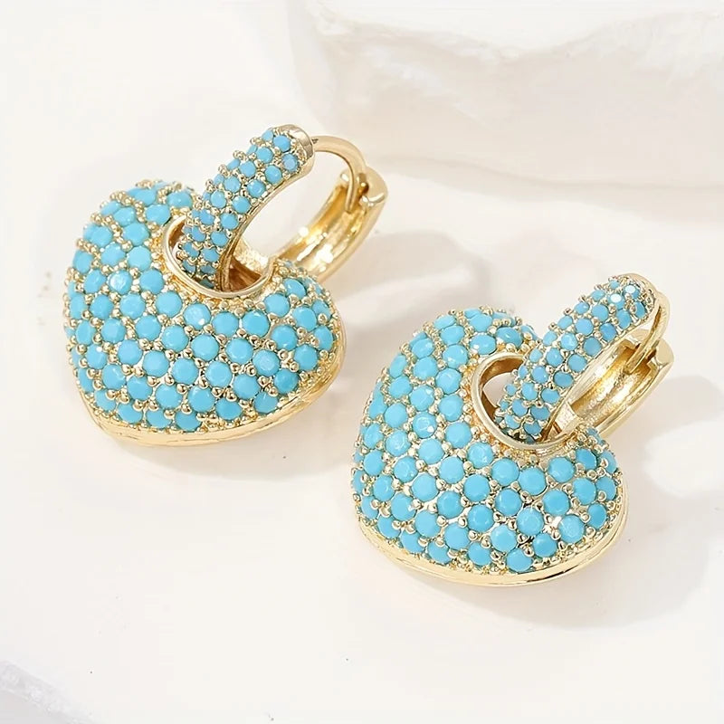 Boucles d'oreilles coeur turquoise élégantes