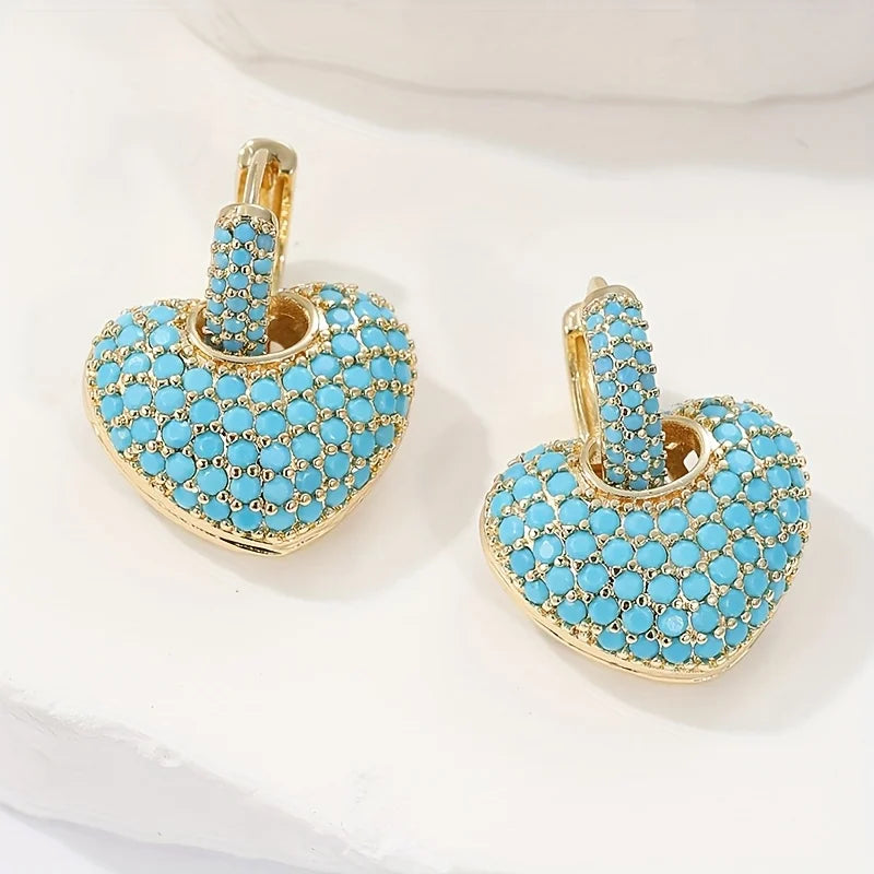 Boucles d'oreilles coeur turquoise élégantes