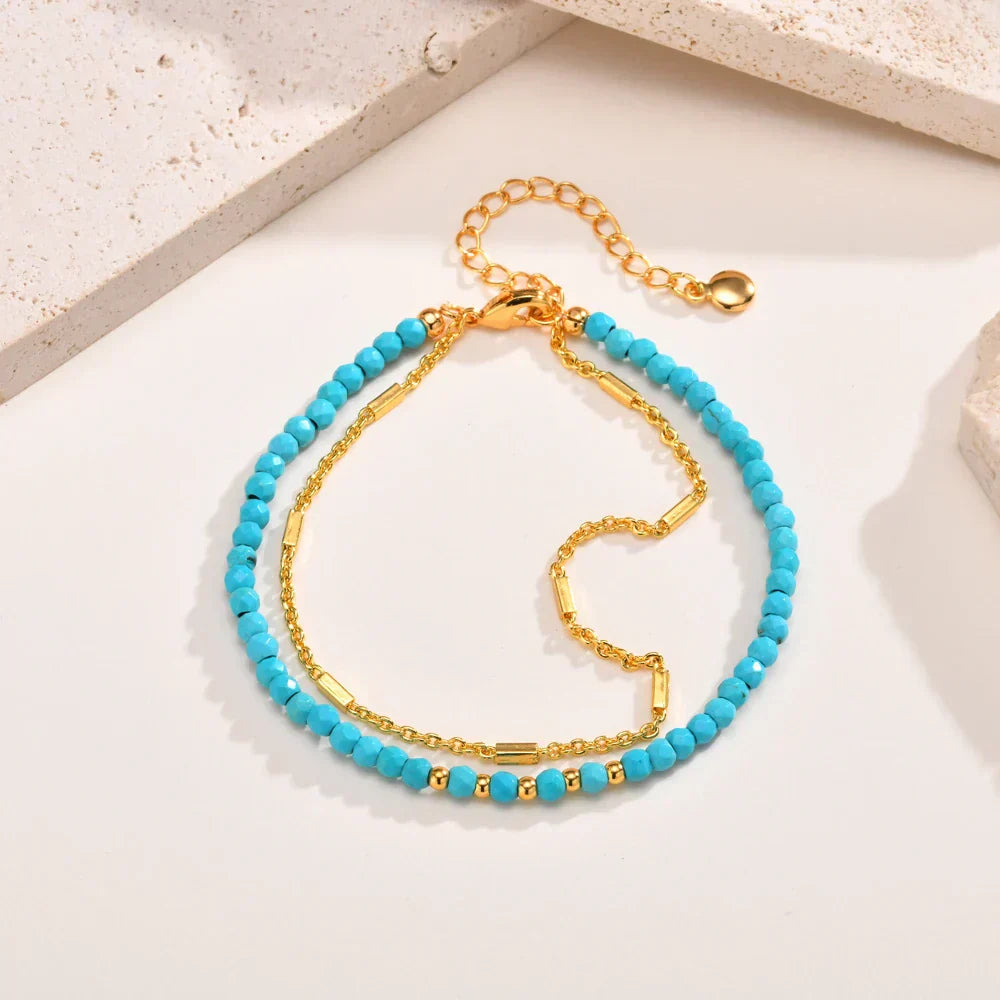 Bracelet chaîne turquoise doré radieux