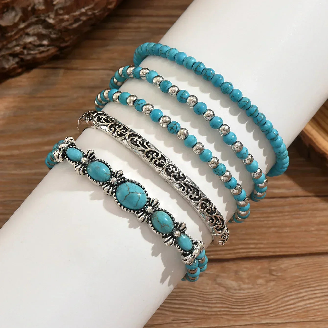 Ensemble de bracelets perlés turquoise premium