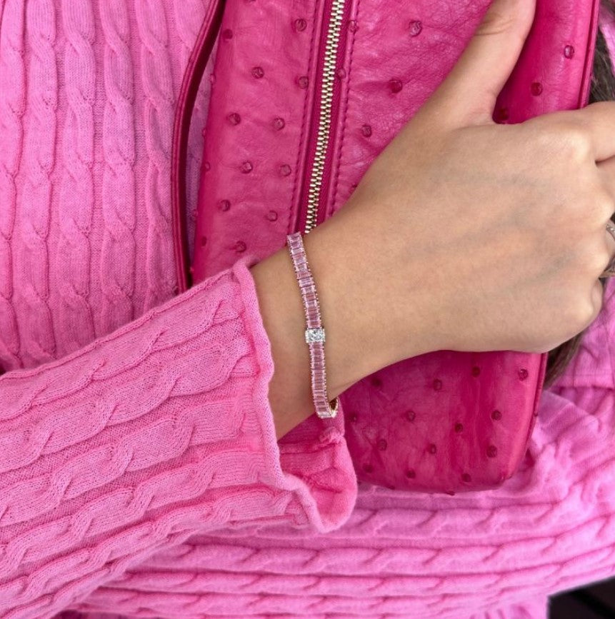 Bracelet tennis bicolore en saphirs roses taille radiant