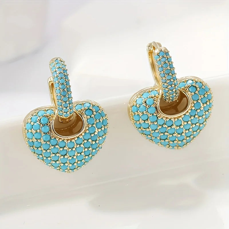 Boucles d'oreilles coeur turquoise élégantes