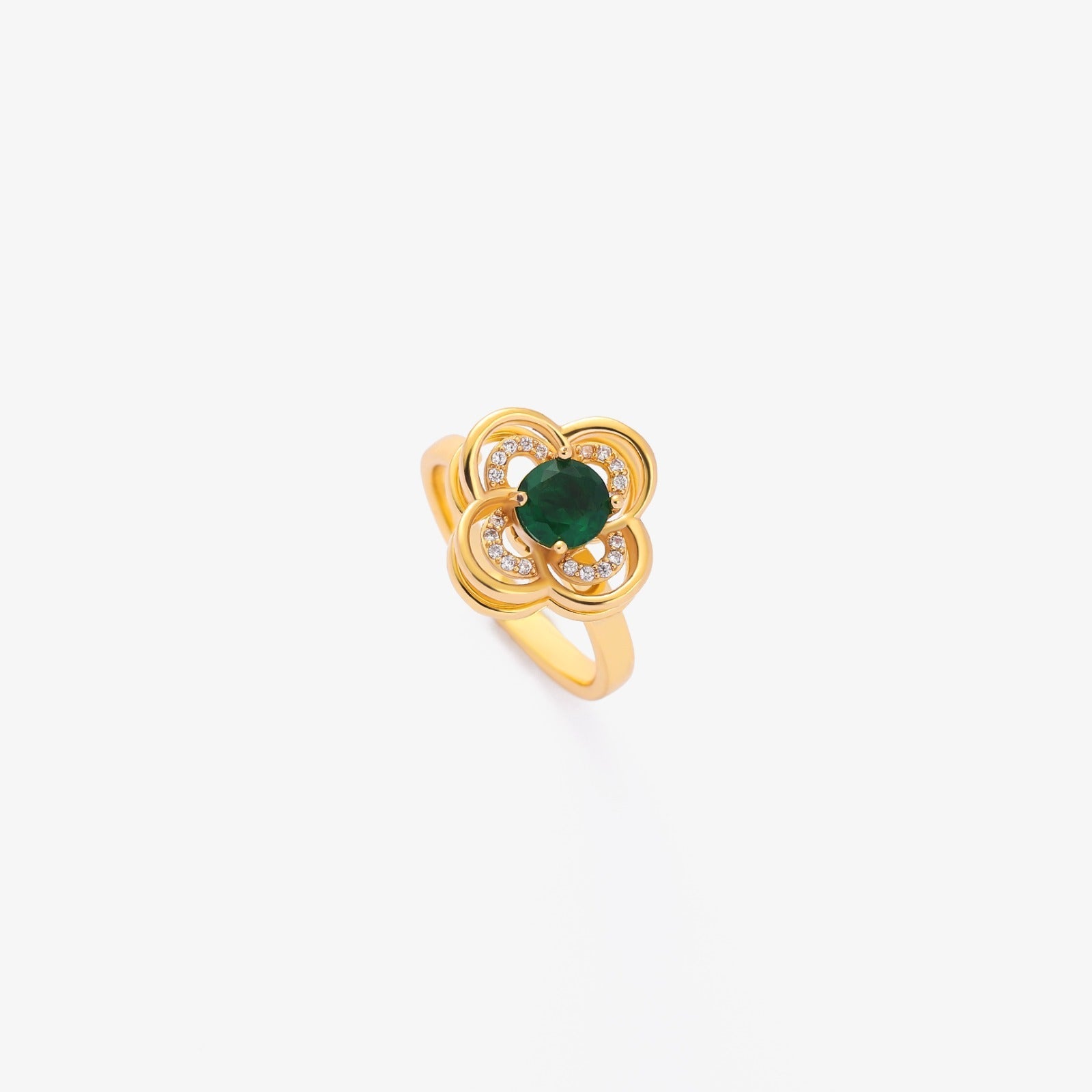 Bague tournante émeraude Clover Halo