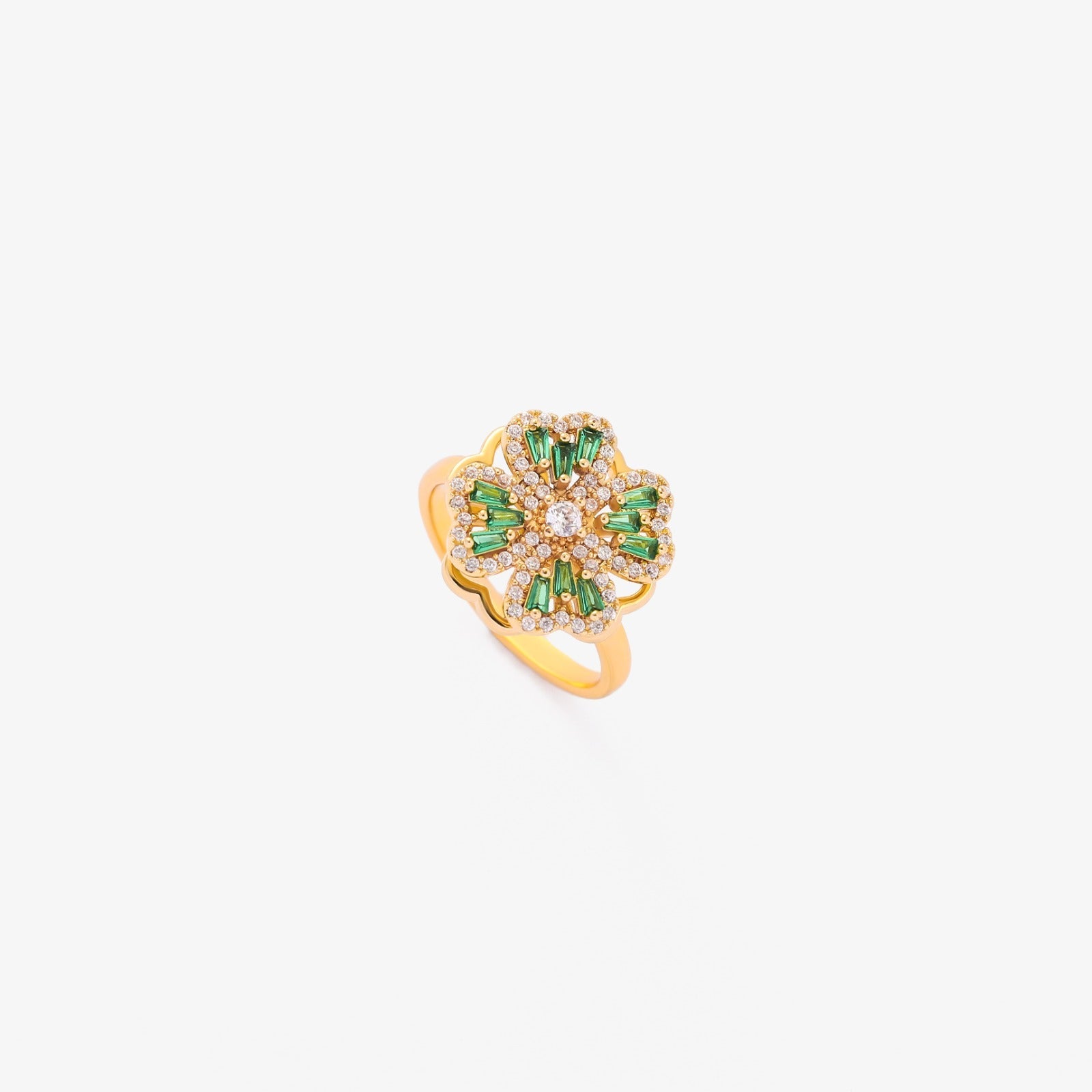 Bague tournante trèfle émeraude
