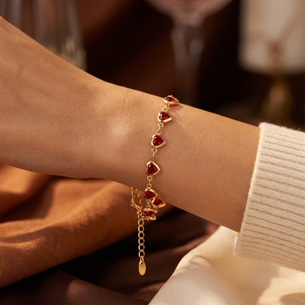 Bracelet chaîne cœur rubis en or