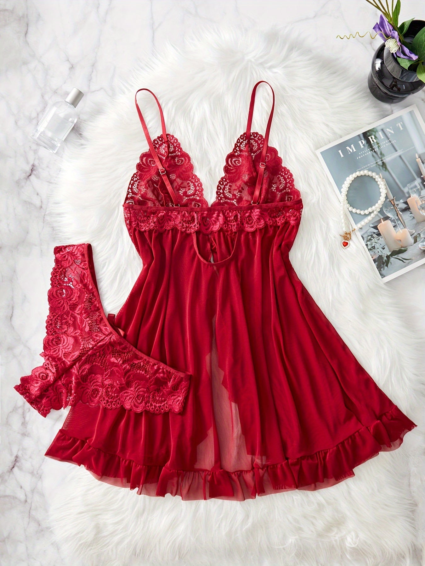 Lucia – Set con chemise in pizzo con spacco frontale e sottoveste