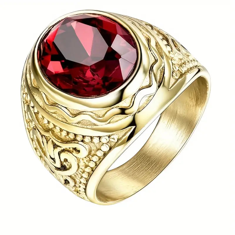 Bague gravée en or avec rubis