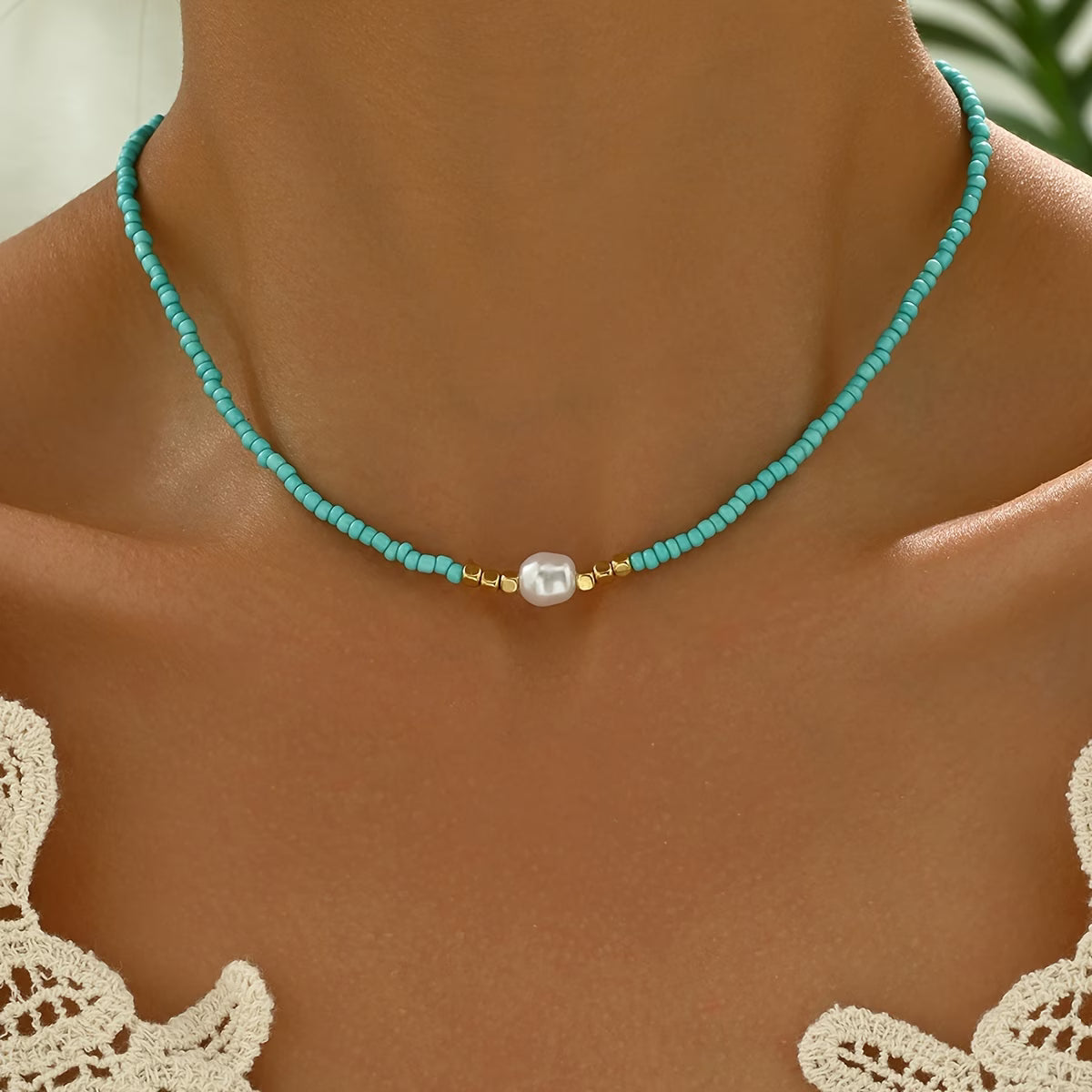 Collier turquoise et perle minimaliste