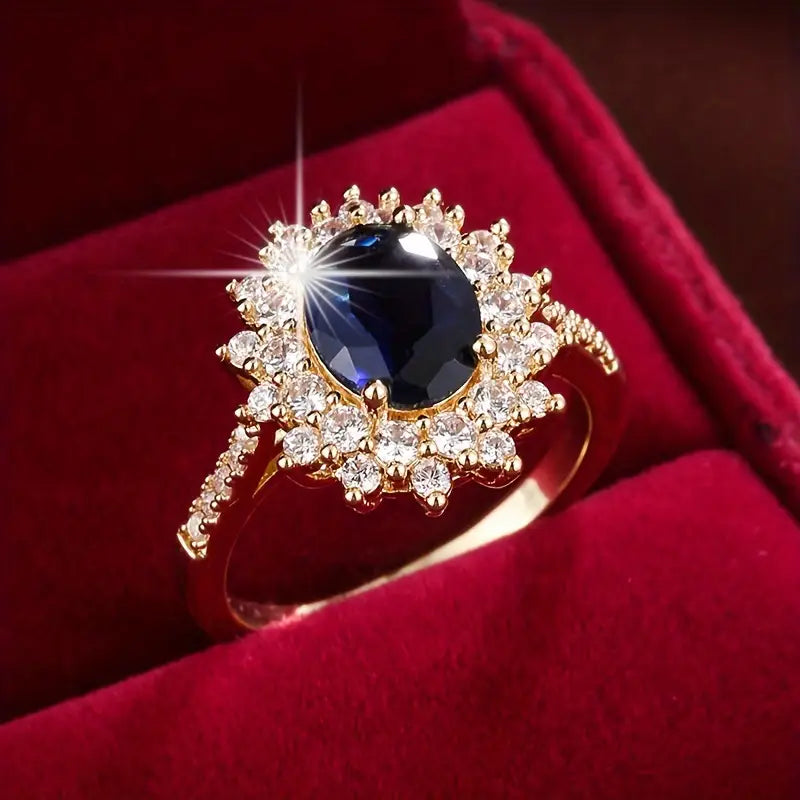 Bague halo en or avec saphir