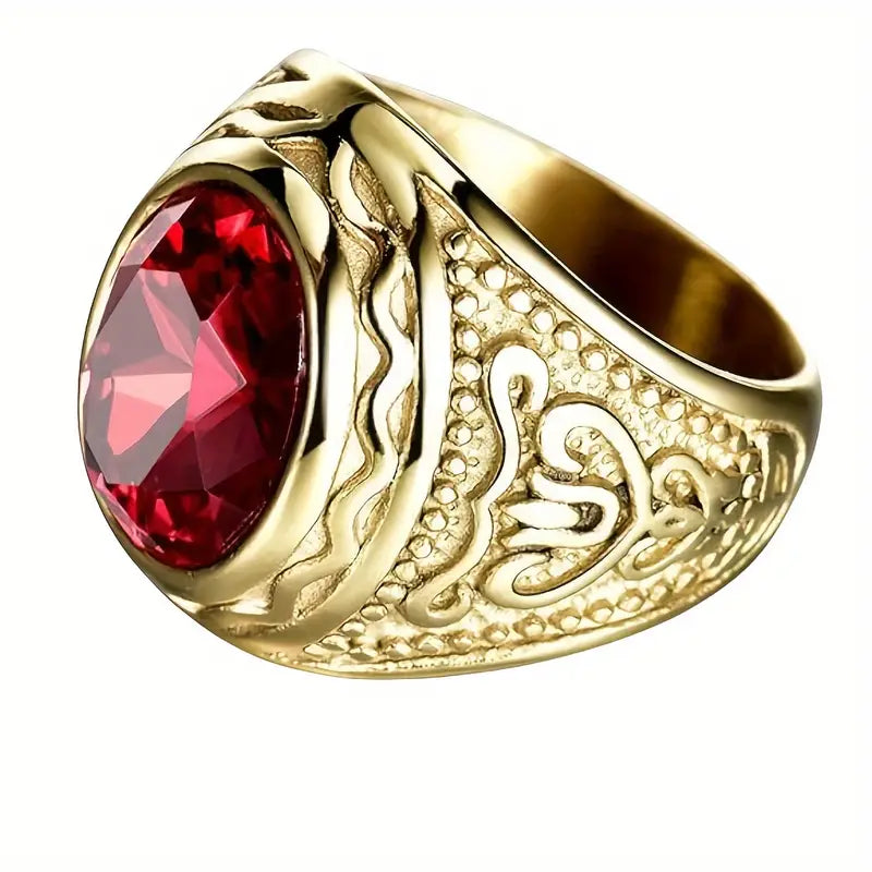 Bague gravée en or avec rubis