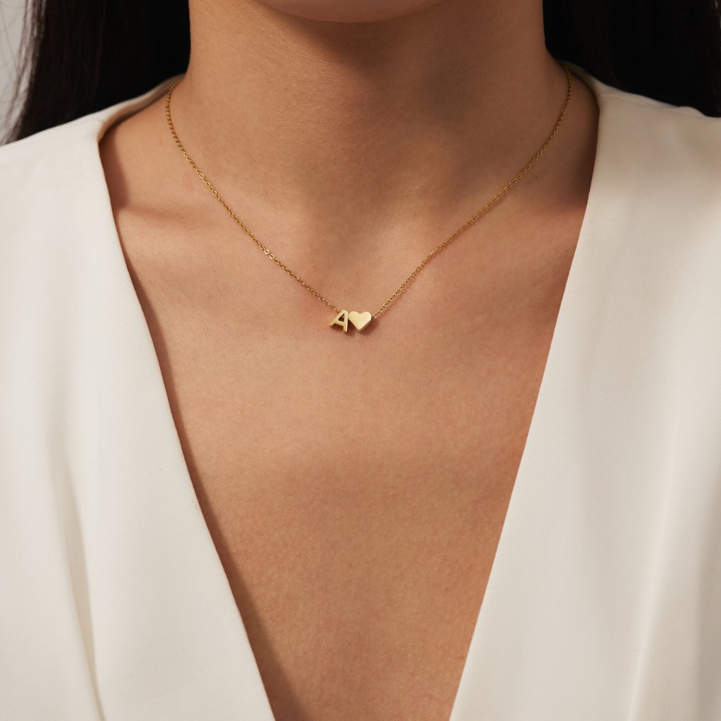 Timeless Initial Necklace with Heart Charm