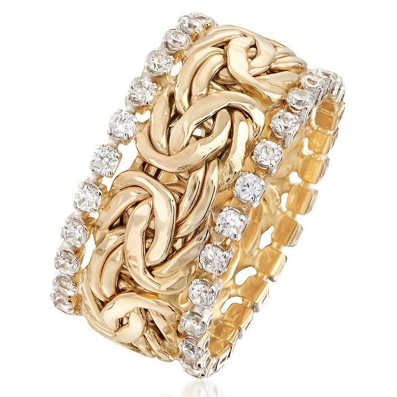 Bague vintage dorée tressée en zircone