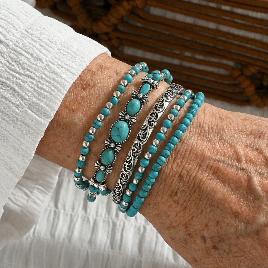 Ensemble de bracelets perlés turquoise premium