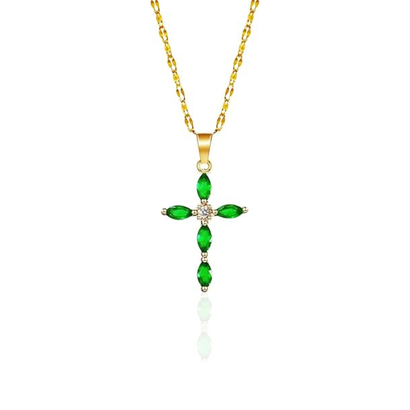 Collier croix en or avec émeraude marquise